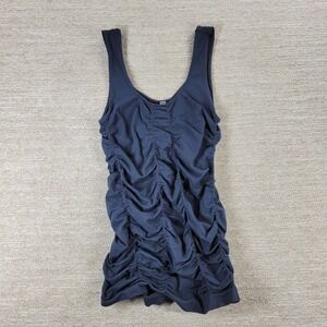 Last Tango Ruched Tank Top S/M Blue Stretch Bodycon Tummy Control Performance